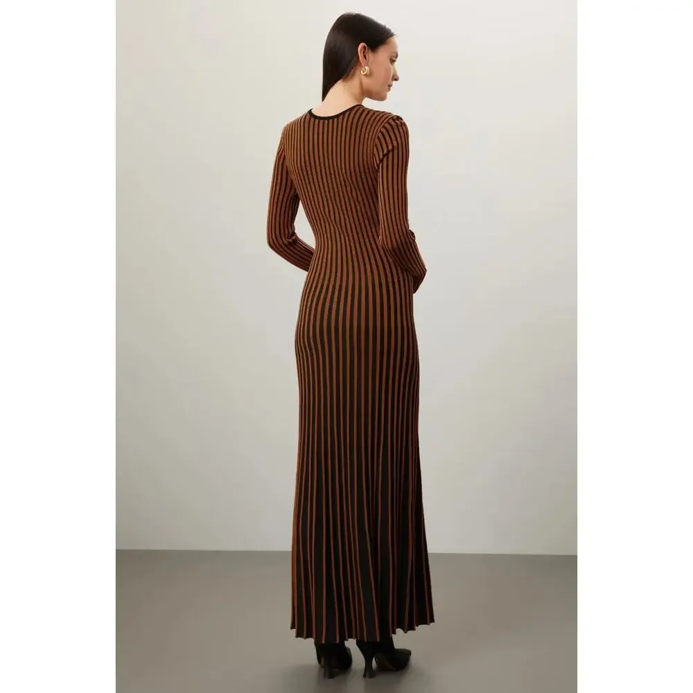 STAUD Selma Dress Brown Long Sleeve Stretchy Knit, Size M - Picture 3 of 13